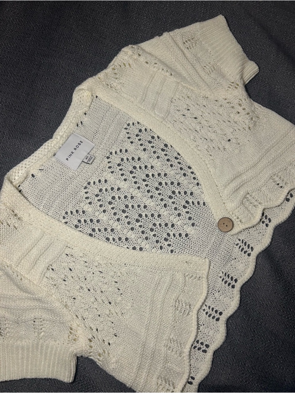 Pink Rose Ivory Openwork Knit Cardigan